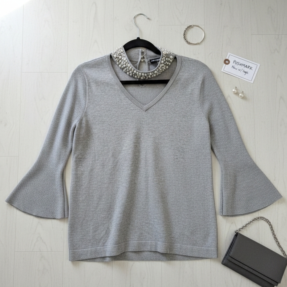 Karl Lagerfeld Embellished V-neck Women's Bell Sleeve Sweater‎